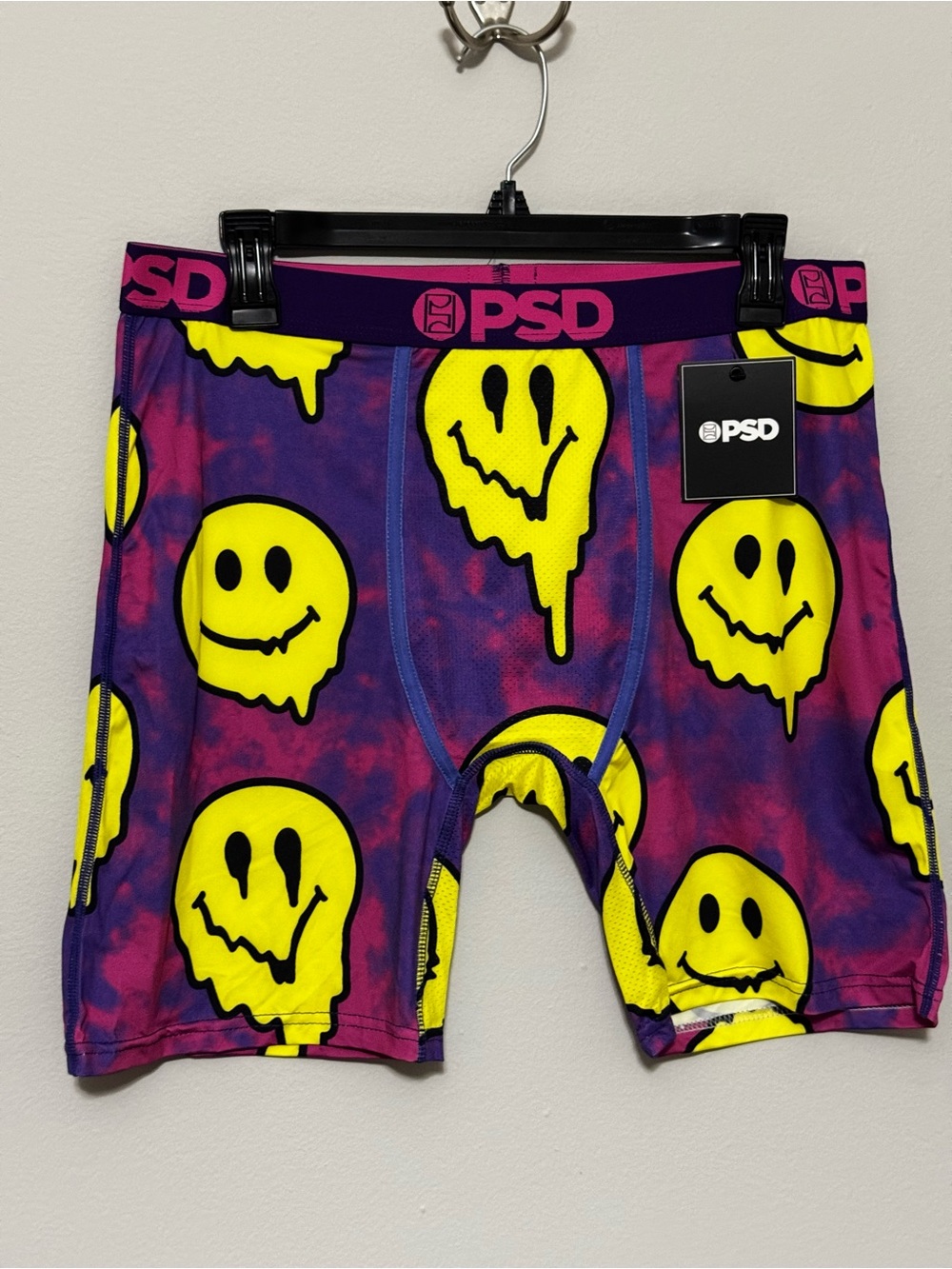 PSD Men Purple Tie-Dye Boxer Briefs with Yellow Smiley Faces
